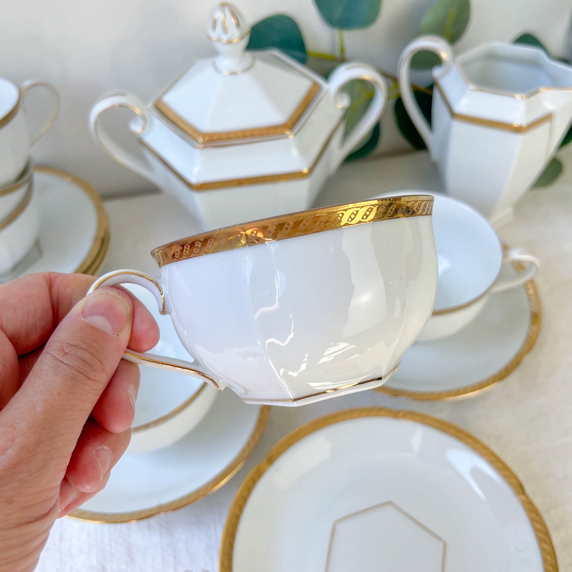 Service à café vintage en porcelaine blanche doré Epiag czechoslovakia
