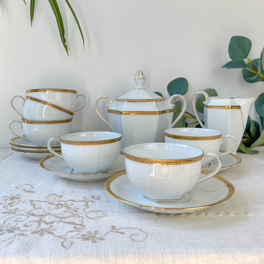 Service à café vintage en porcelaine blanche doré Epiag czechoslovakia