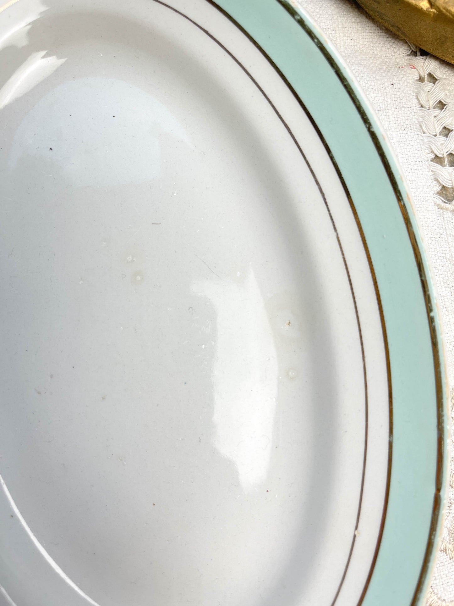 Ravier porcelaine vintage blanc vert LUNEVILLE modèle EPINAY 1950