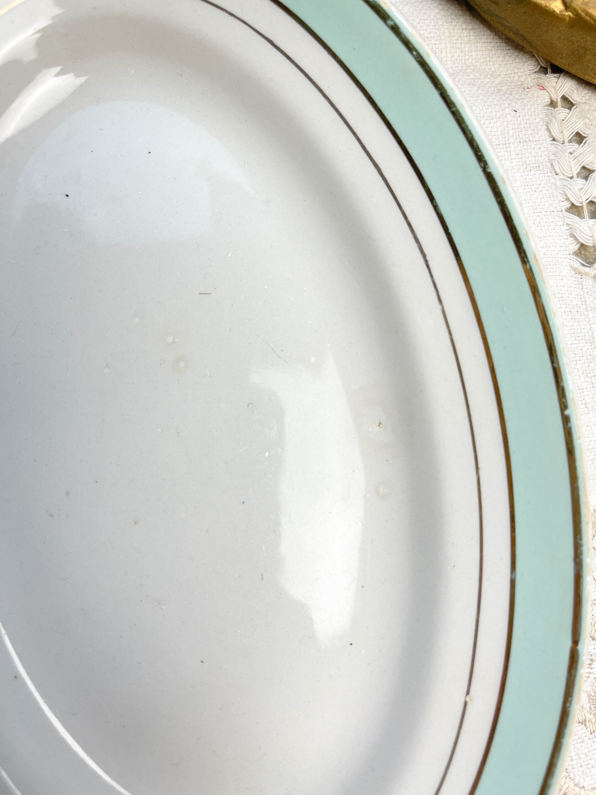 Ravier porcelaine vintage blanc vert LUNEVILLE modèle EPINAY 1950