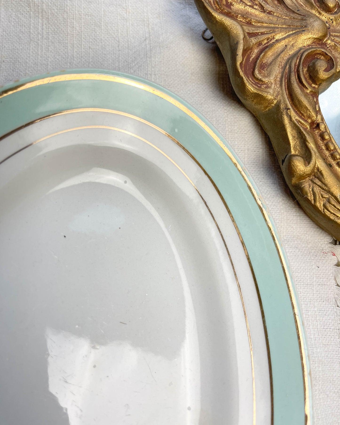 Ravier porcelaine vintage blanc vert LUNEVILLE modèle EPINAY 1950