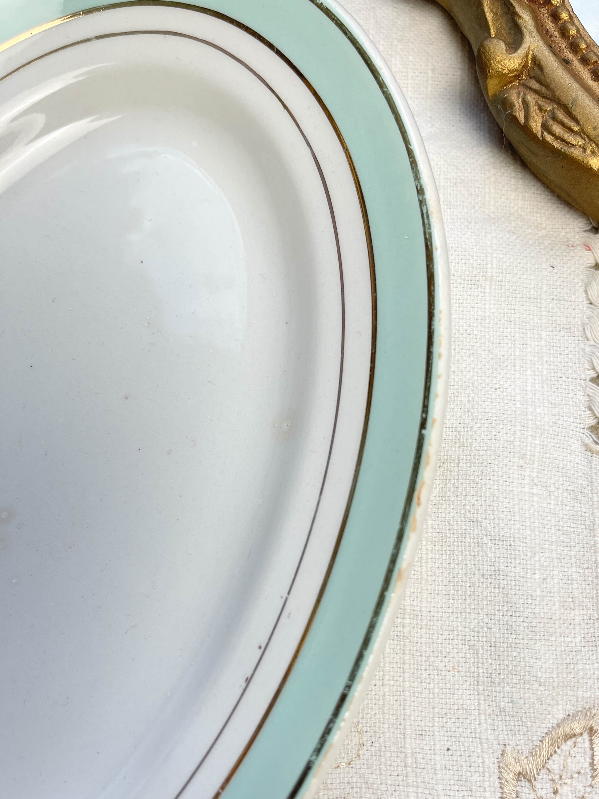 Ravier porcelaine vintage blanc vert LUNEVILLE modèle EPINAY 1950