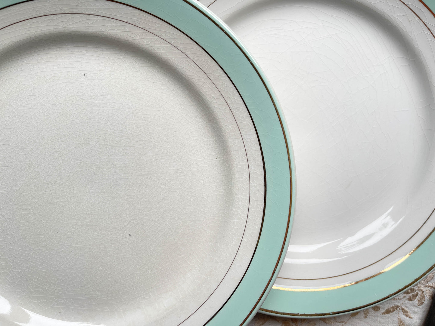 6 LUNEVILLE earthenware soup plates, LAKME model, white, green and gold
