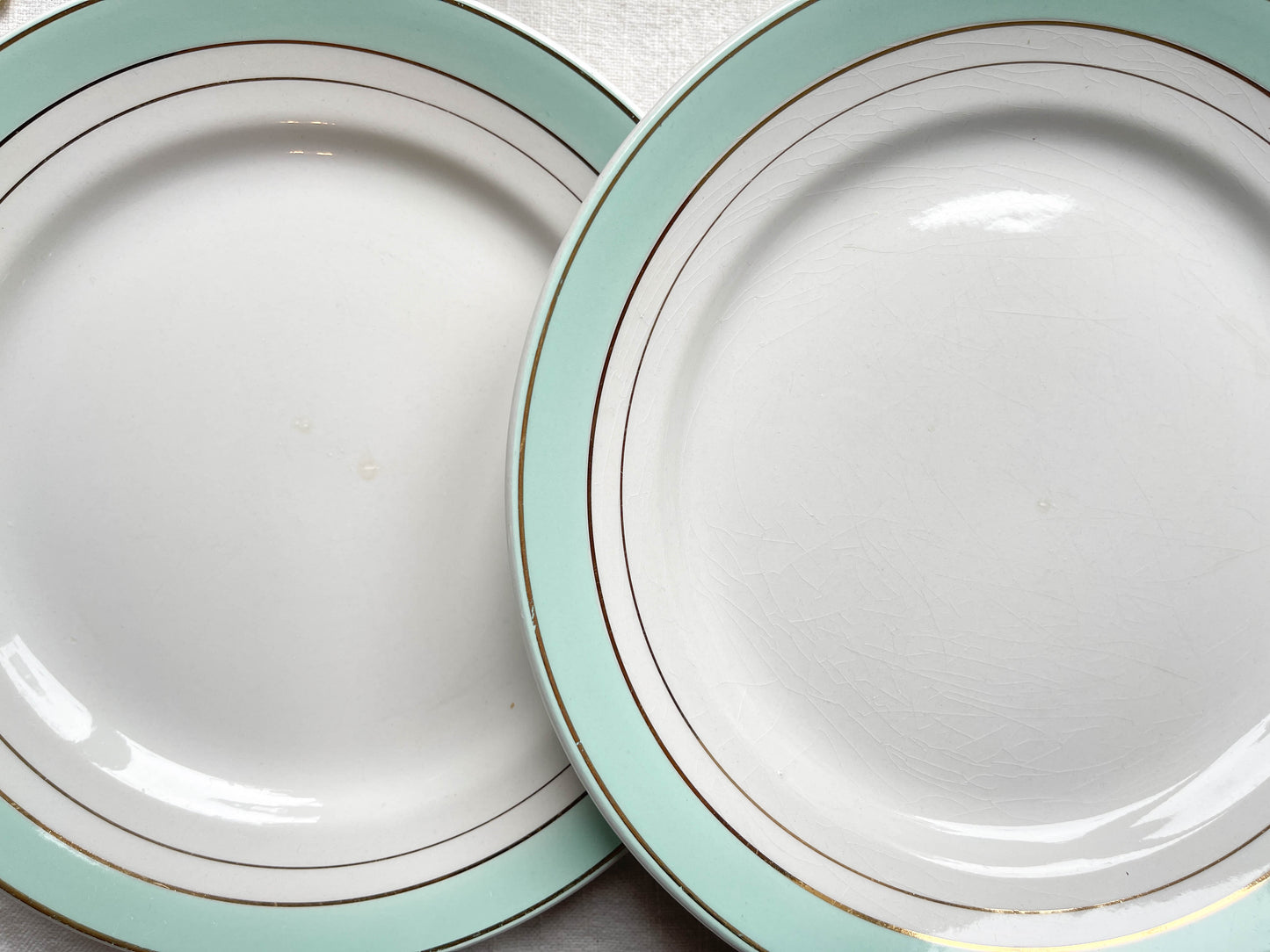 6 LUNEVILLE earthenware soup plates, LAKME model, white, green and gold