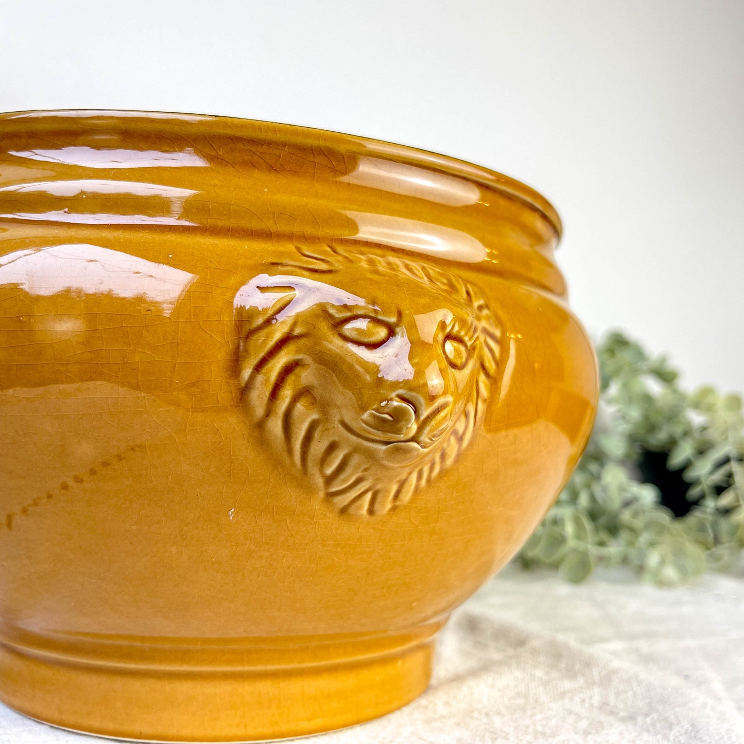 Soupière Tête de Lion en Céramique Vintage - Miel, Made in France