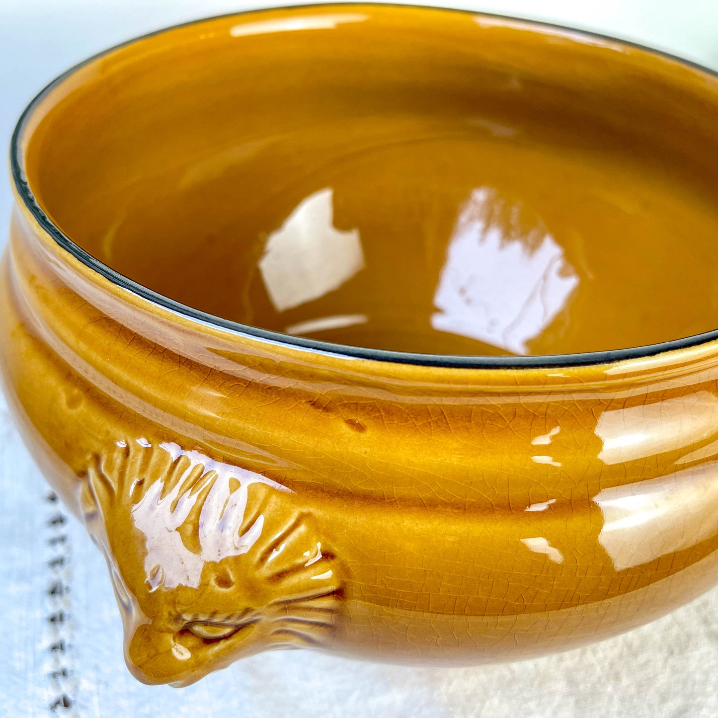 Soupière Tête de Lion en Céramique Vintage - Miel, Made in France