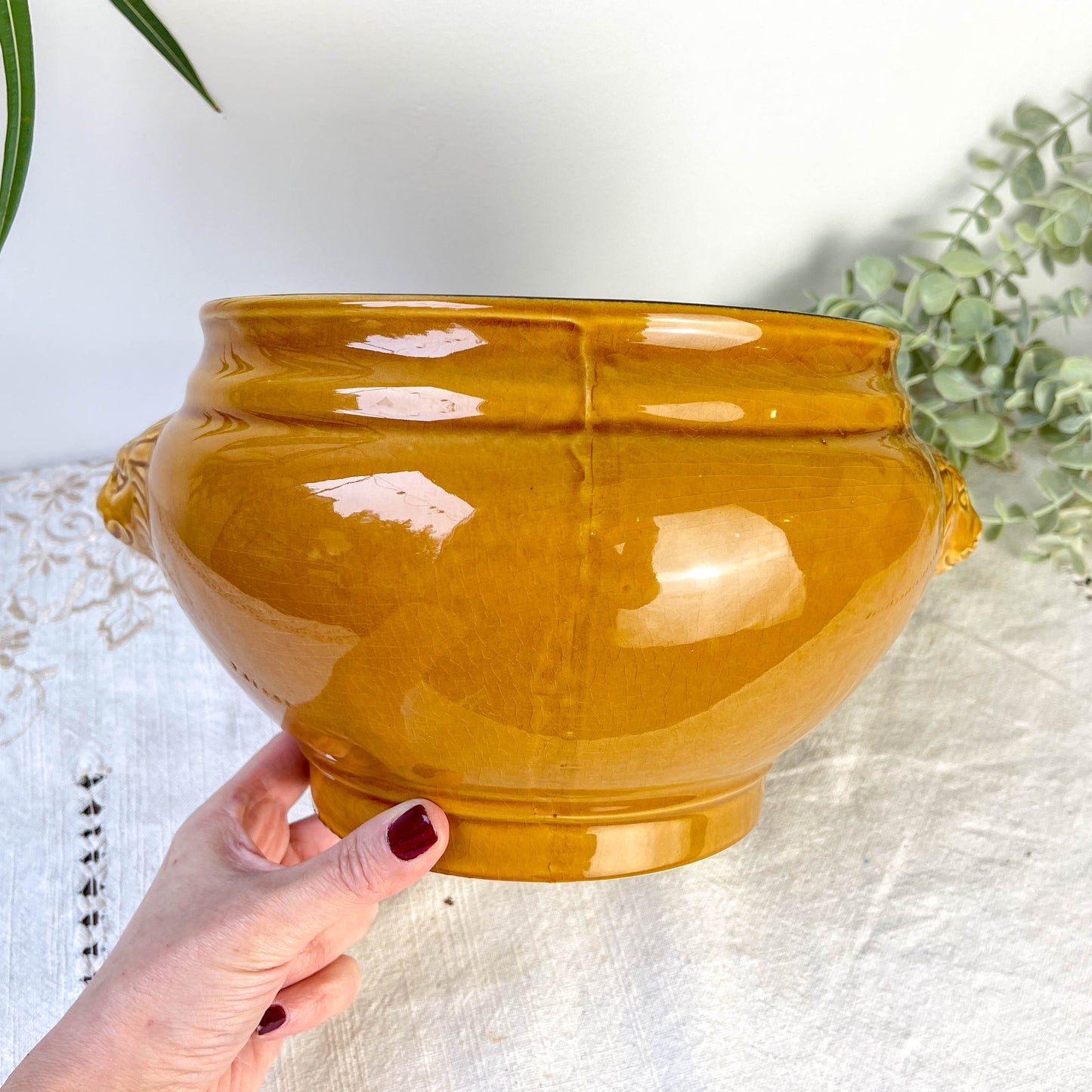 Soupière Tête de Lion en Céramique Vintage - Miel, Made in France