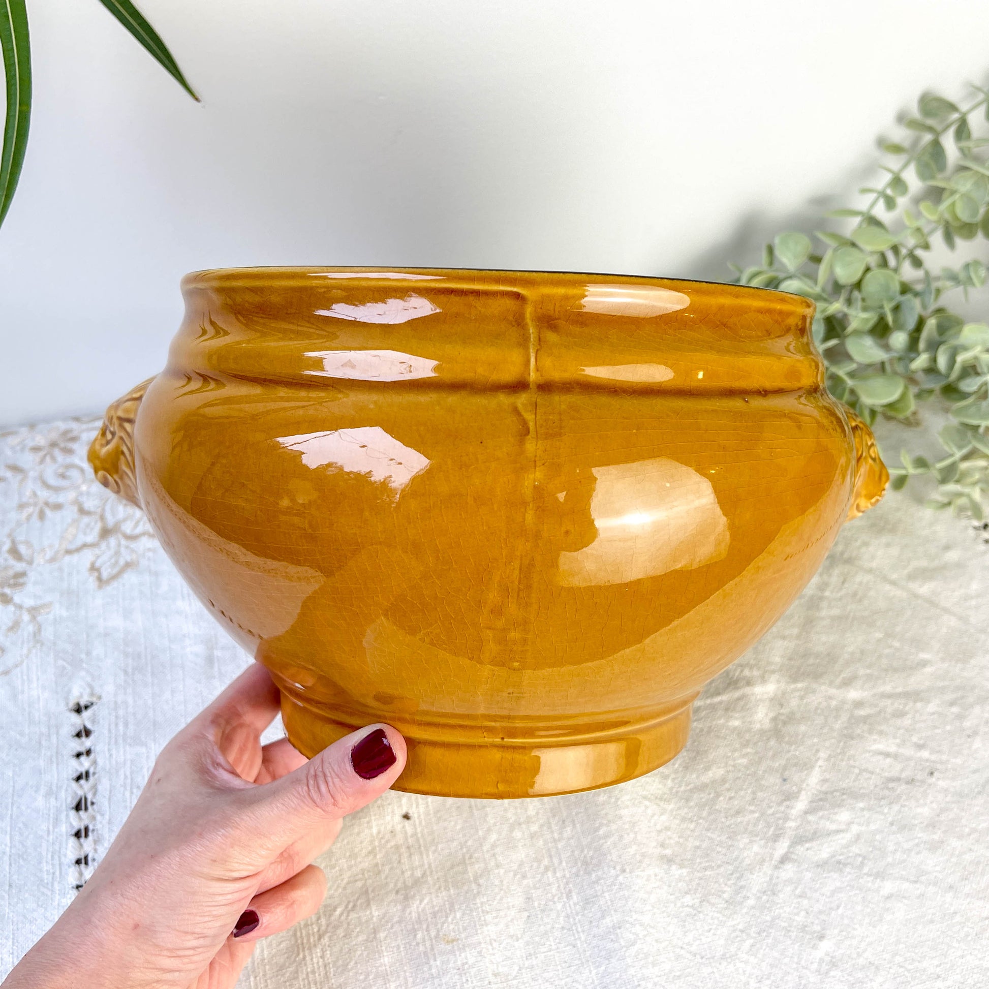 Soupière Tête de Lion en Céramique Vintage - Miel, Made in France