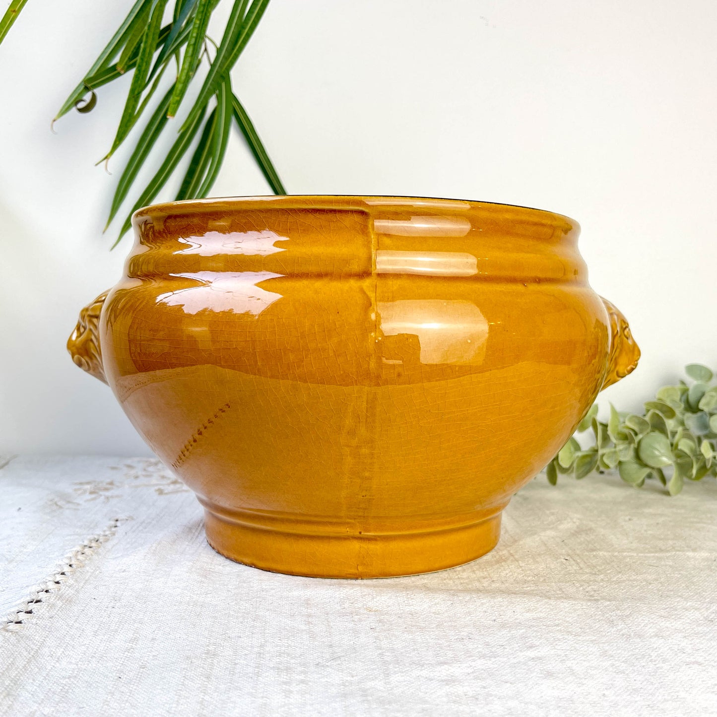 Soupière Tête de Lion en Céramique Vintage - Miel, Made in France