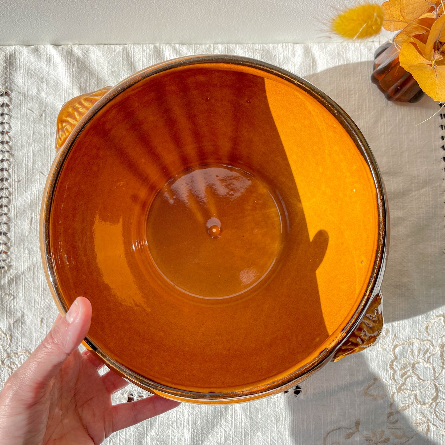 Soupière Tête de Lion en Céramique Vintage - Miel et noir, Made in France