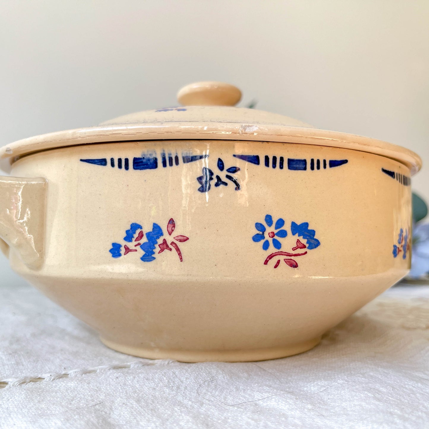 Petite soupière porcelaine vintage K&g Luneville "Flore" 1950s petites fleures bleues