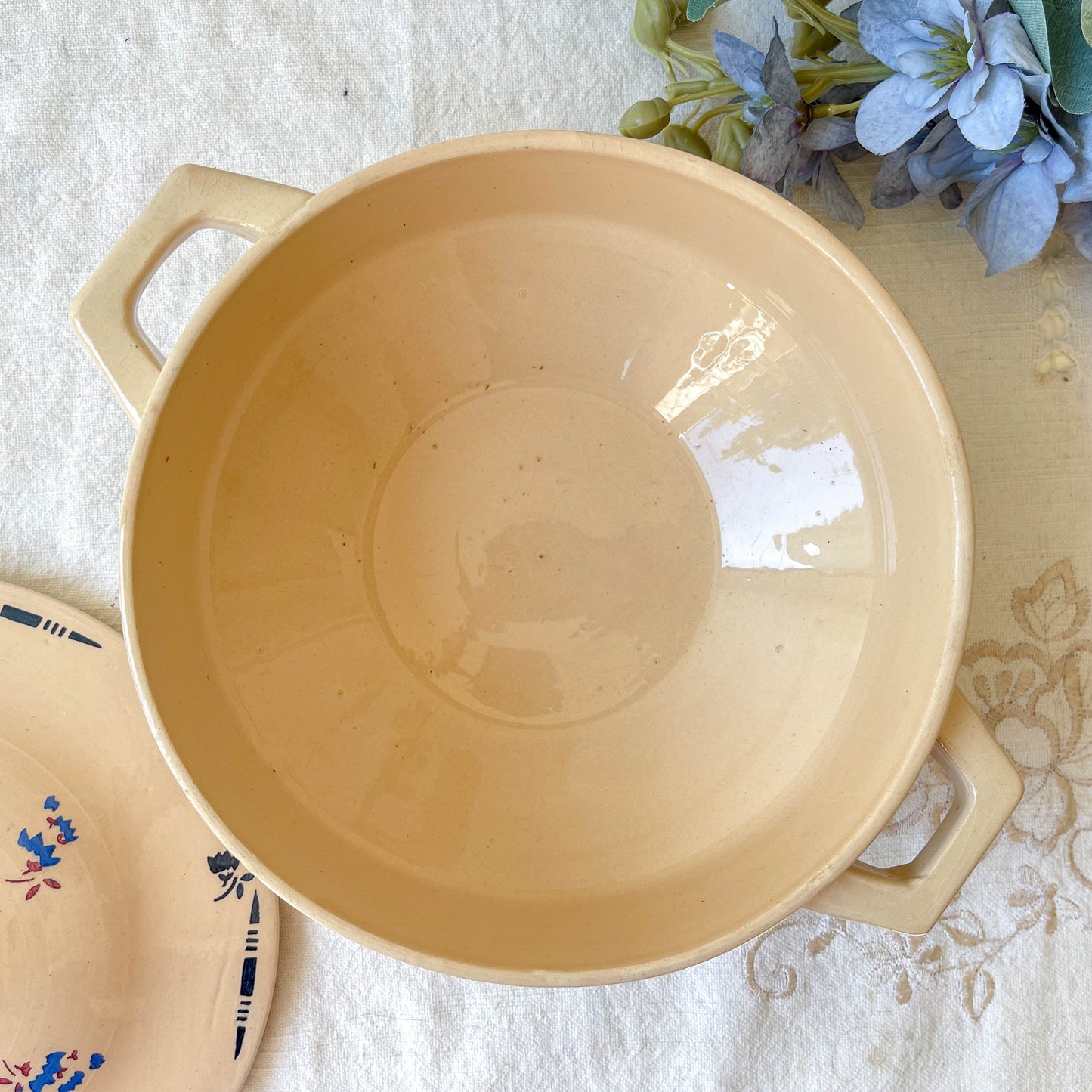 Petite soupière porcelaine vintage K&g Luneville "Flore" 1950s petites fleures bleues