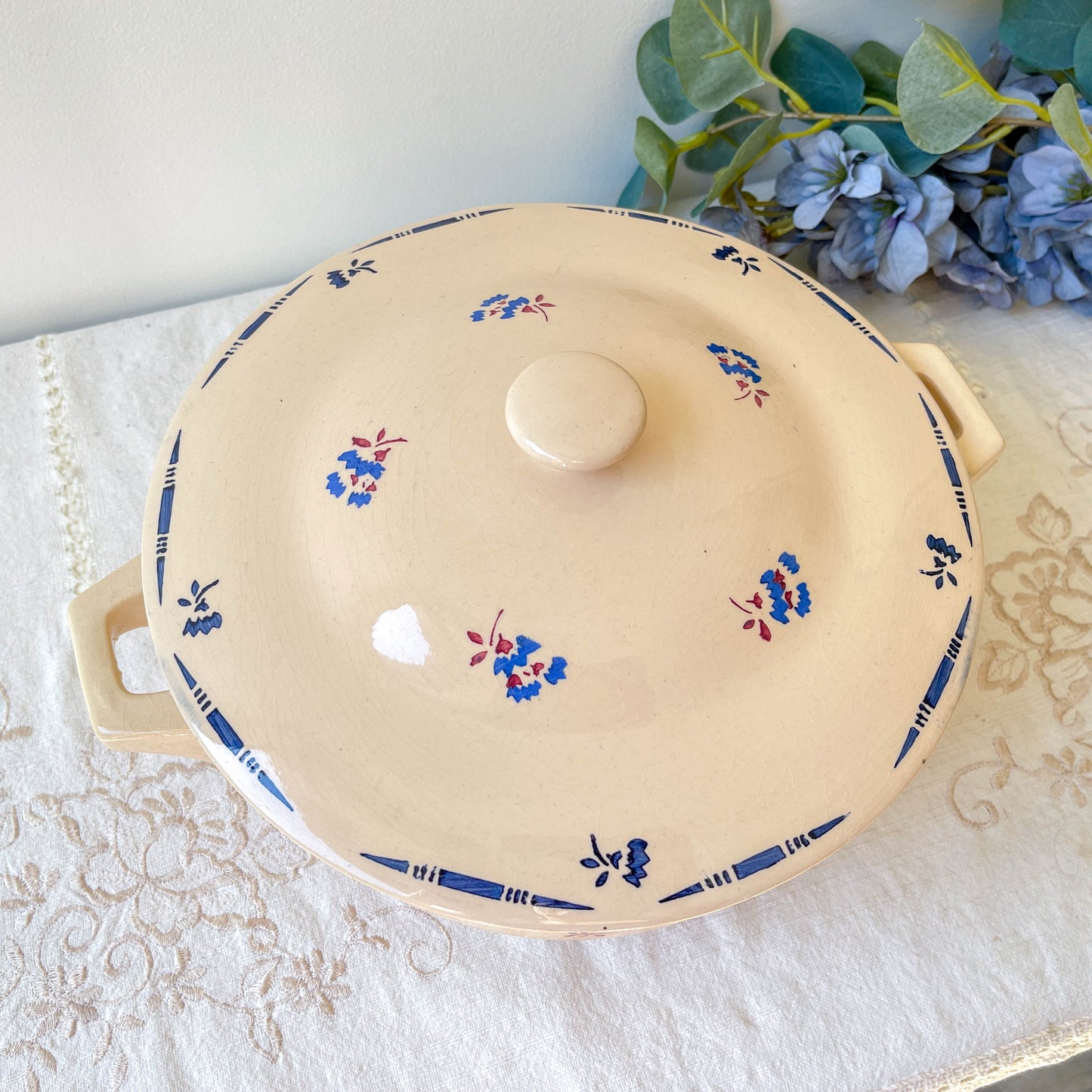 Soupière porcelaine vintage K&g Luneville "Flore" 1950s petites fleures bleues