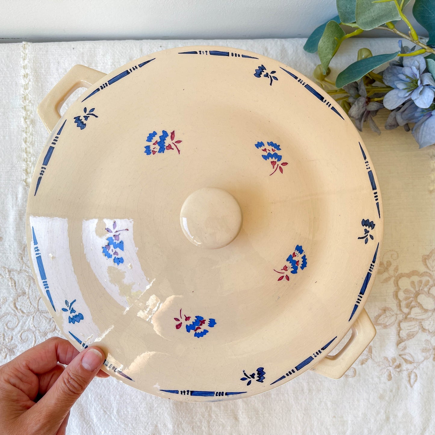 Soupière porcelaine vintage K&g Luneville "Flore" 1950s petites fleures bleues