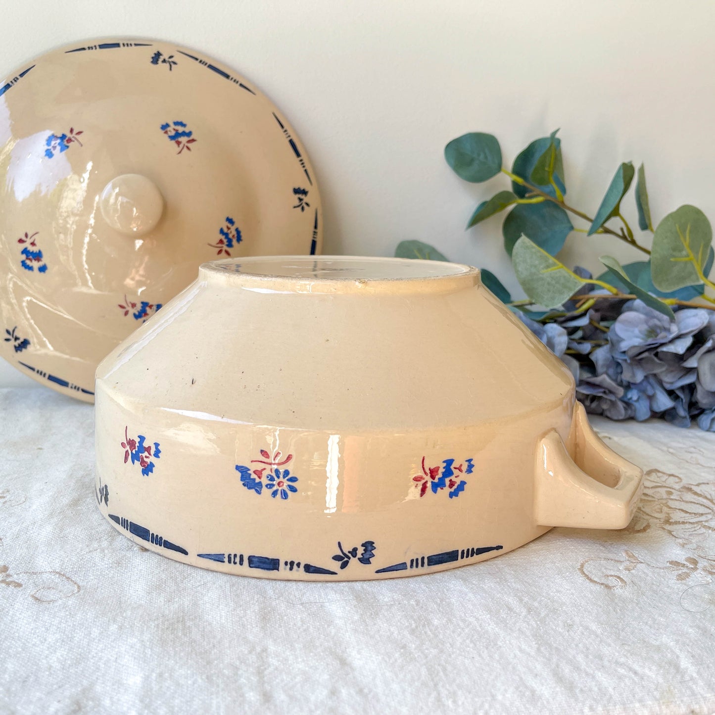 Soupière porcelaine vintage K&g Luneville "Flore" 1950s petites fleures bleues