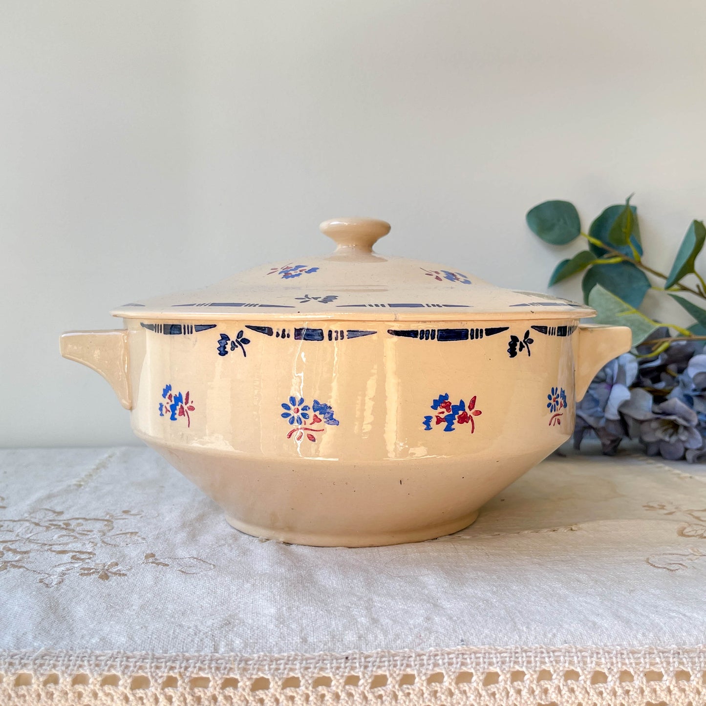 Soupière porcelaine vintage K&g Luneville "Flore" 1950s petites fleures bleues