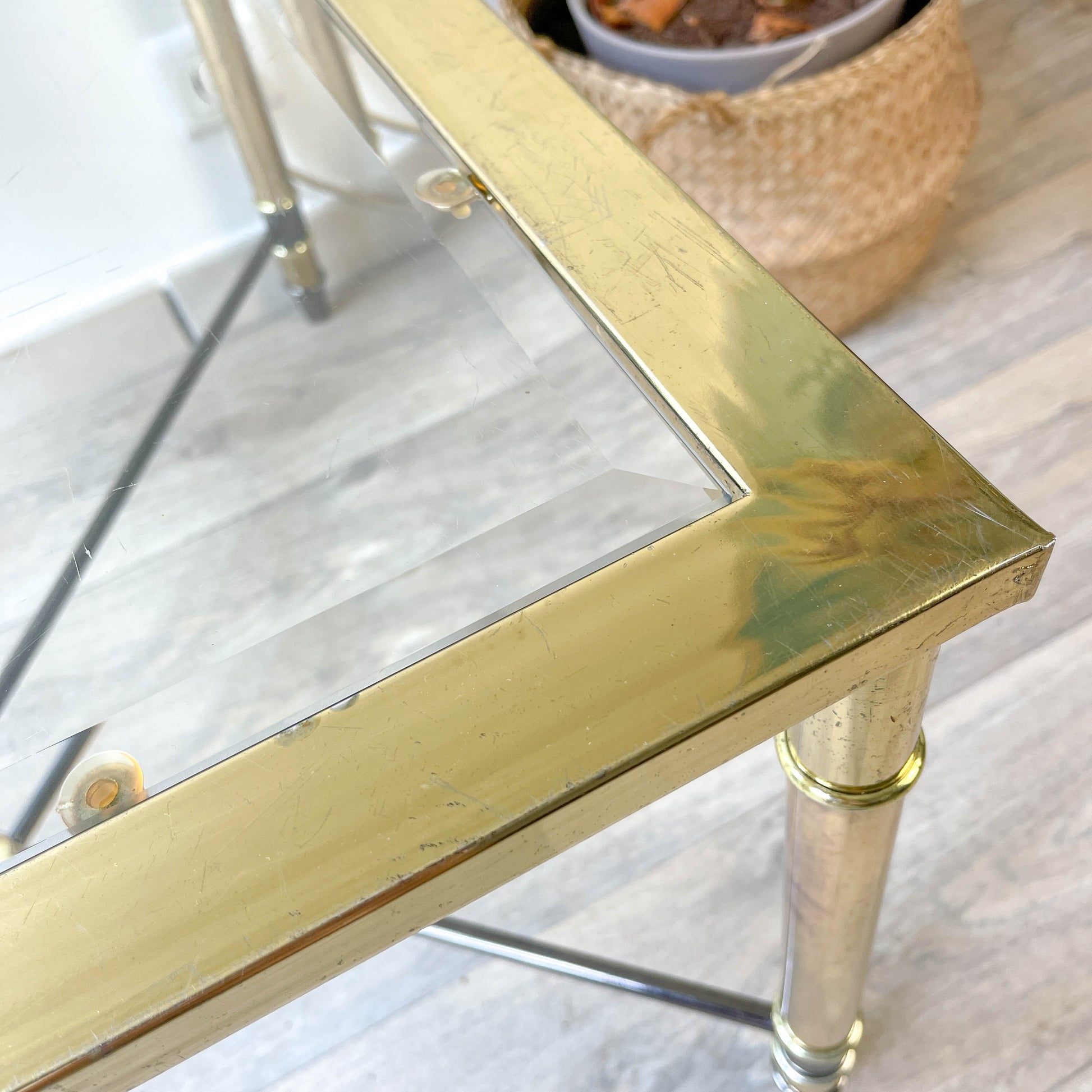 Table Basse Laiton et Verre biseauté carré vintage
