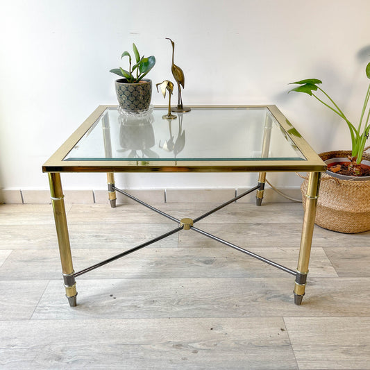 Table Basse Laiton et Verre biseauté carré vintage