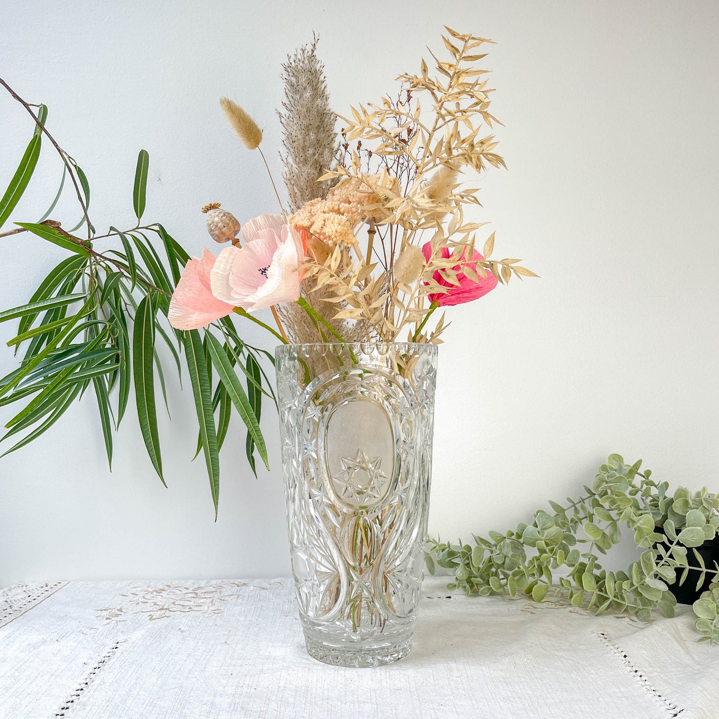 Vase vintage en cristal motif ciselé