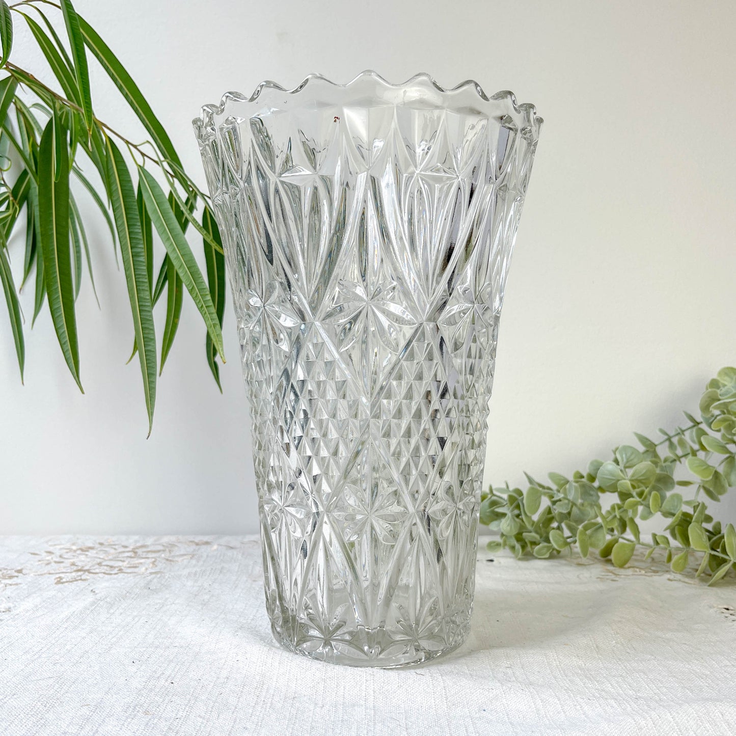 Vase vintage en verre motif géométrique