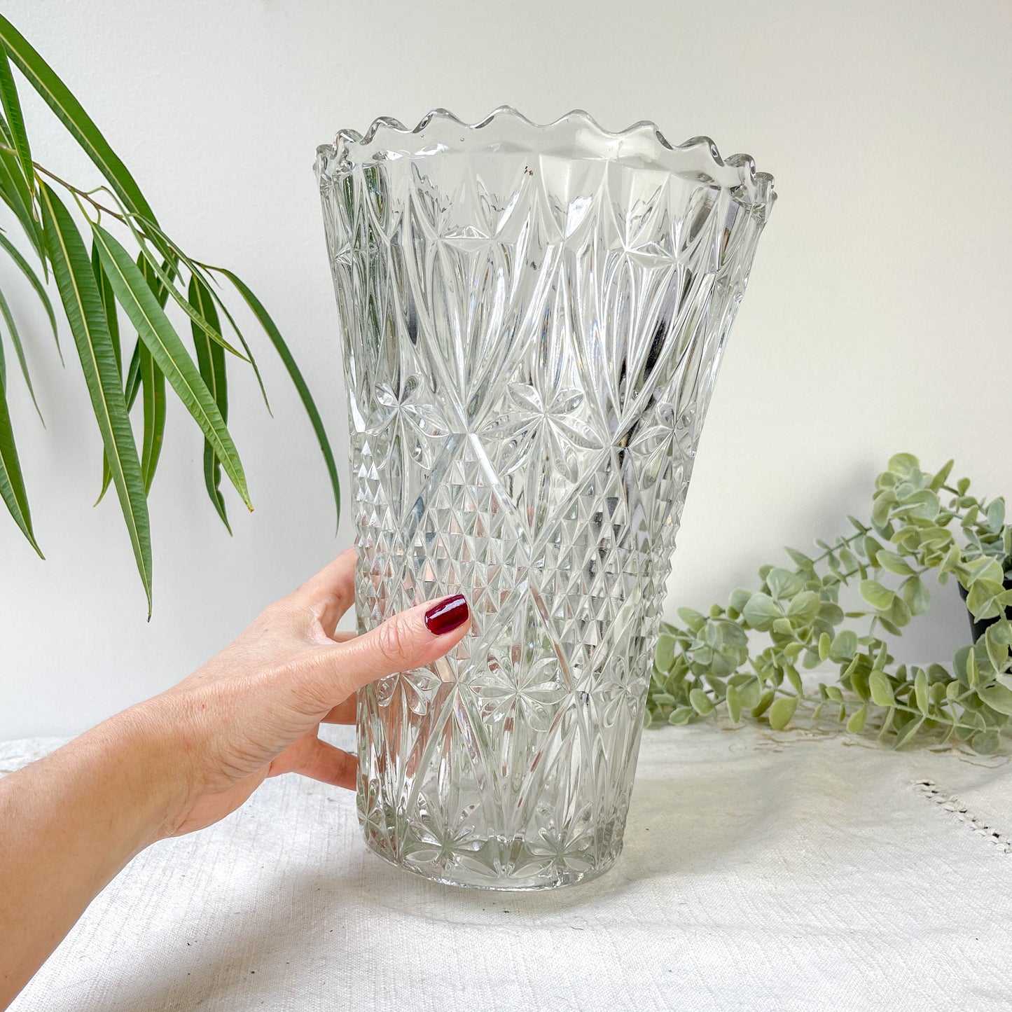 Vase vintage en verre motif géométrique