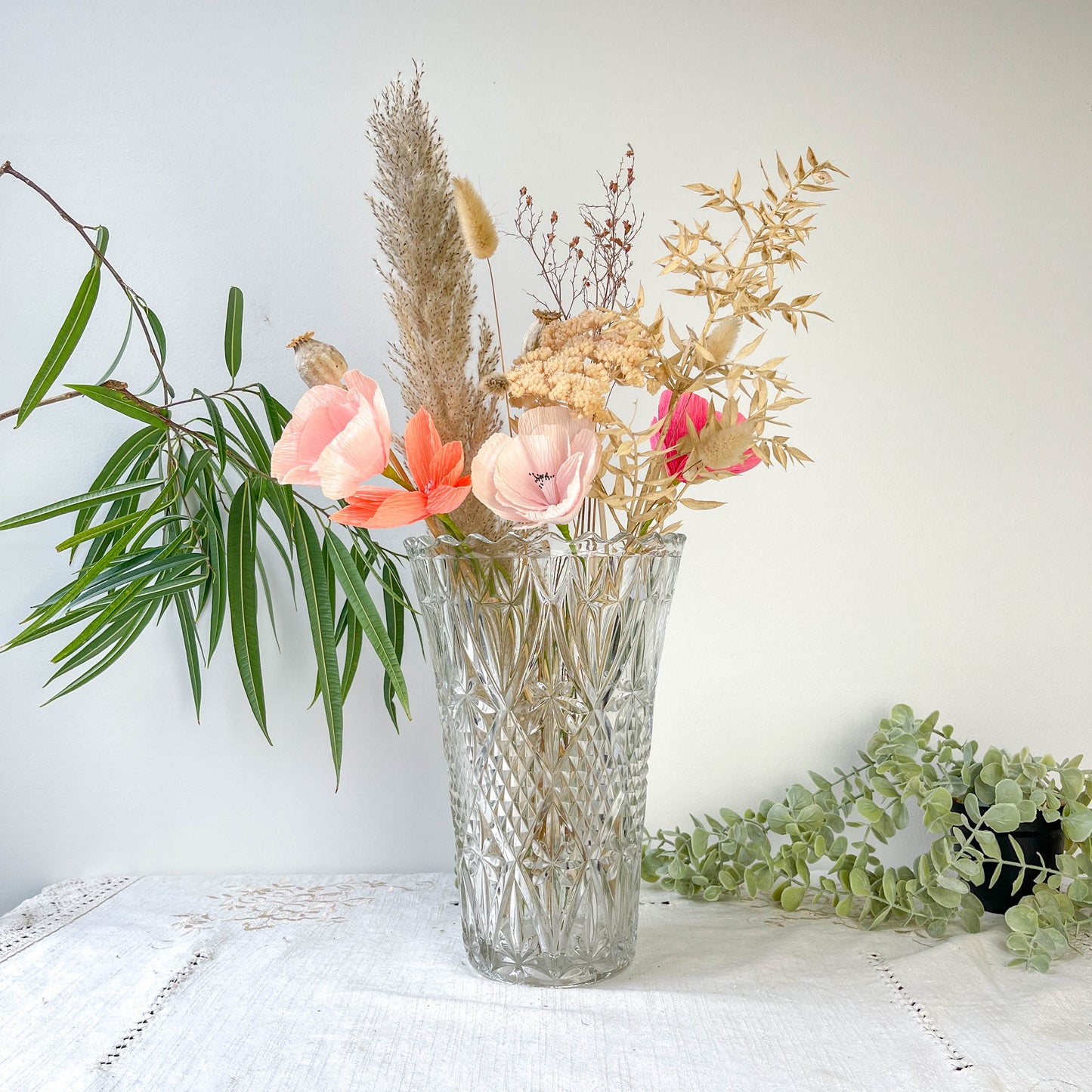 Vase vintage en verre motif géométrique