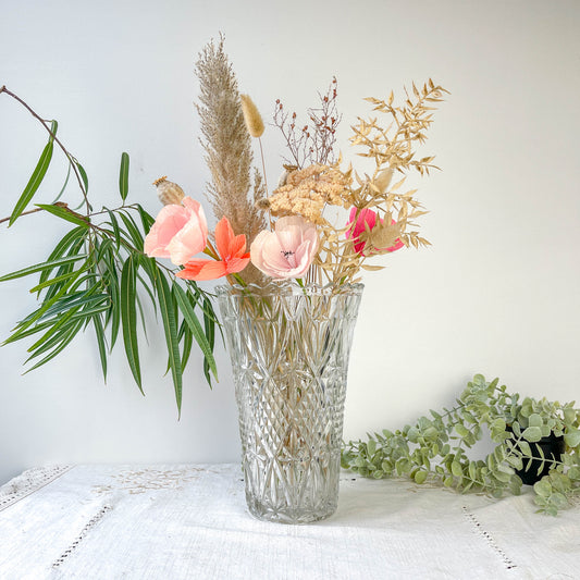 Vase vintage en verre motif géométrique