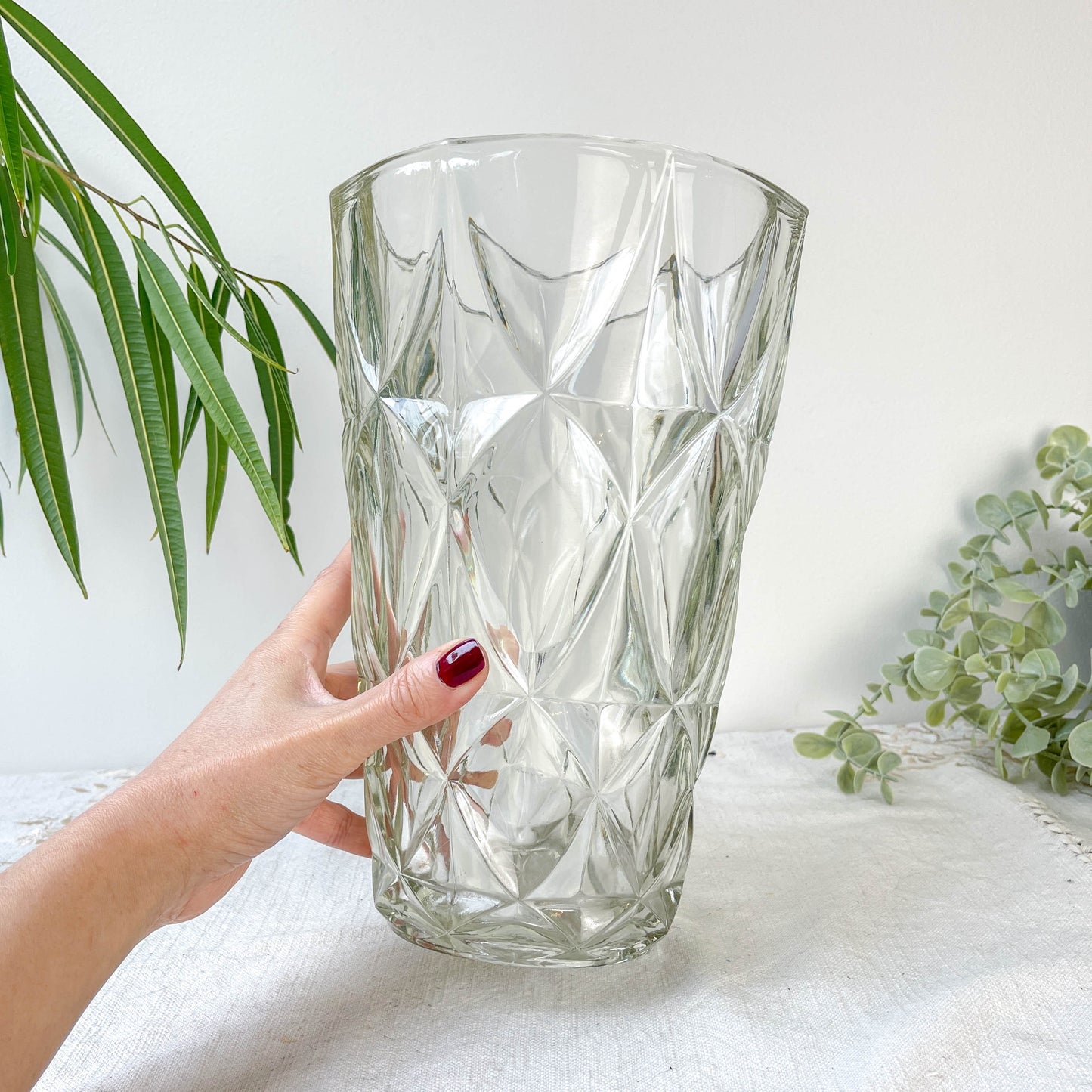 Vase vintage en verre motif géométrique