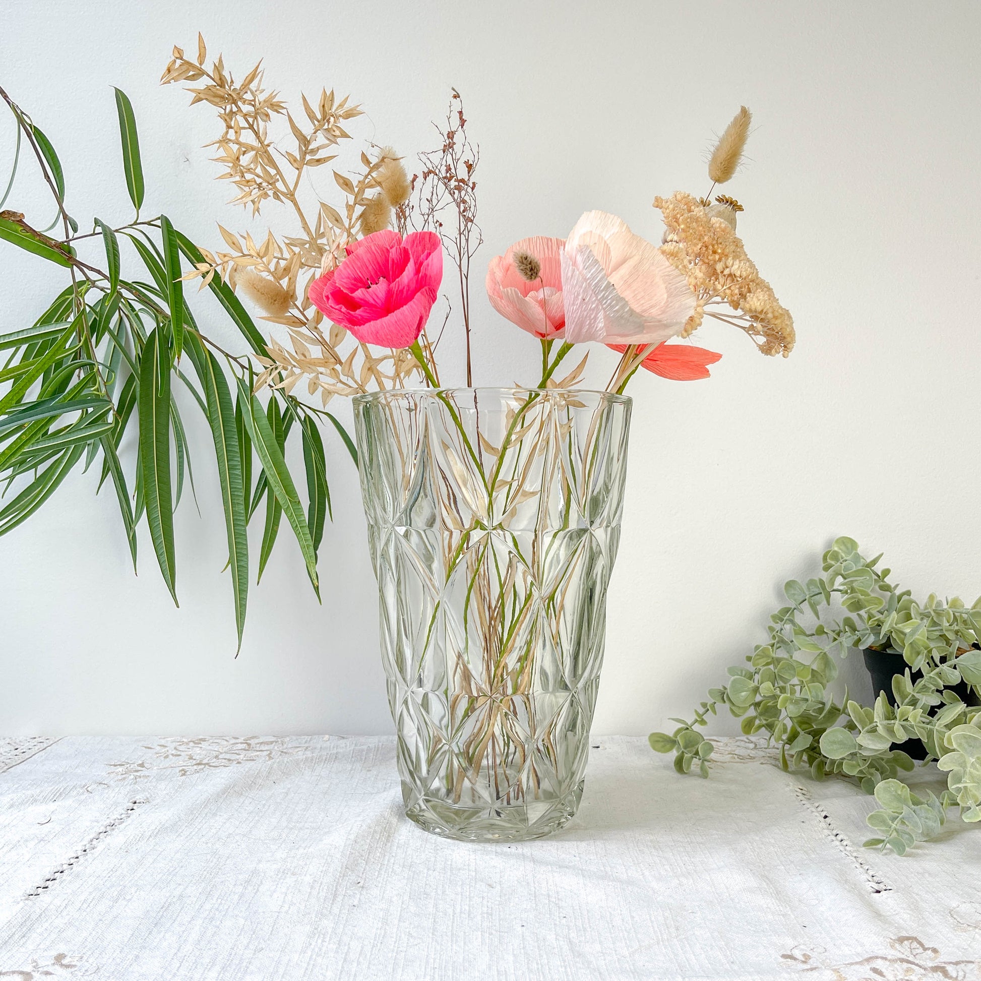 Vase vintage en verre motif géométrique