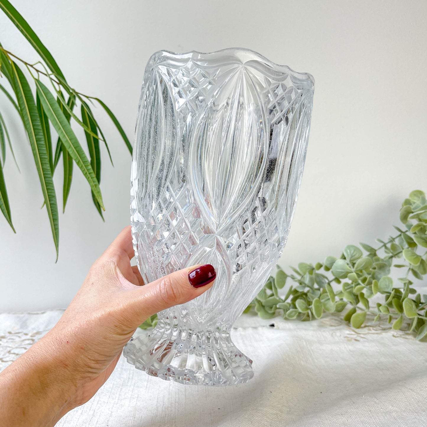 Petit Vase vintage en verre motif géométrique