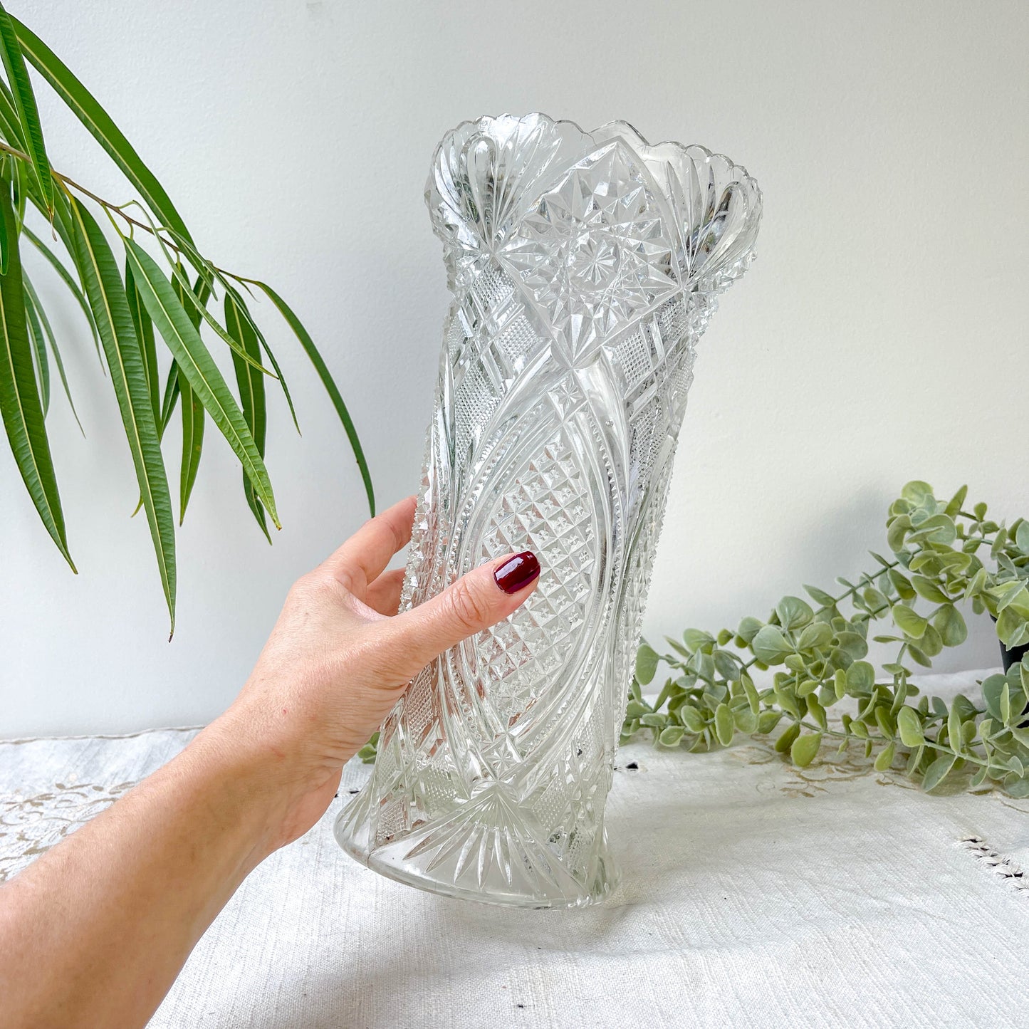 Vase vintage en verre motif géométrique