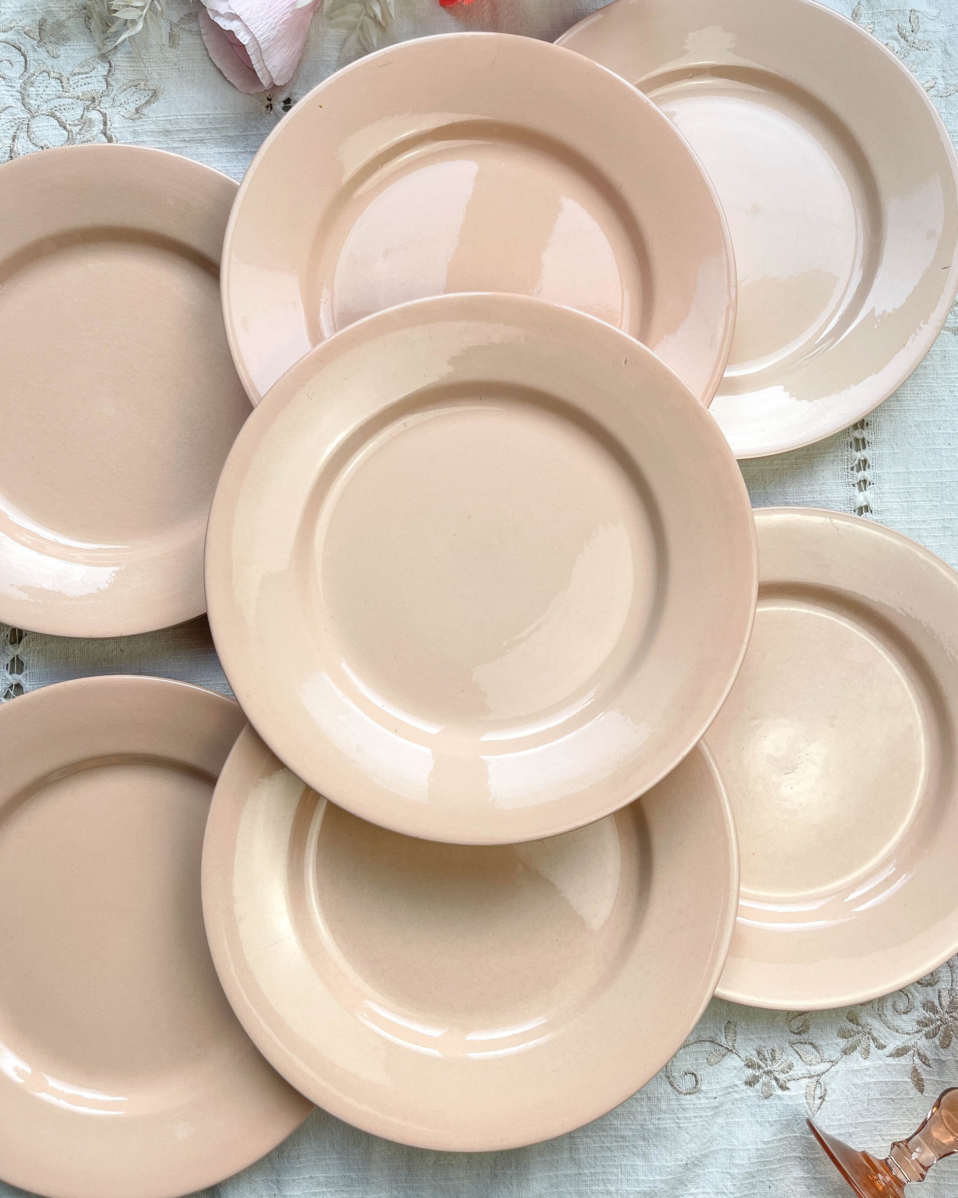 Assiettes plates en faïence Rose Digoin Sarreguemines