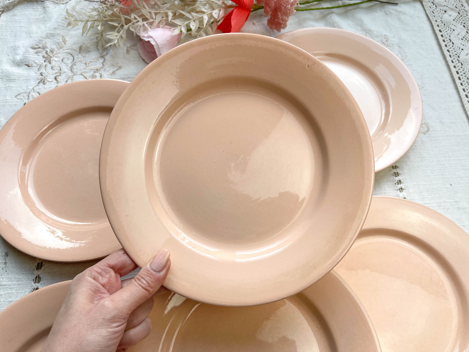 Assiettes plates en faïence Rose Digoin Sarreguemines