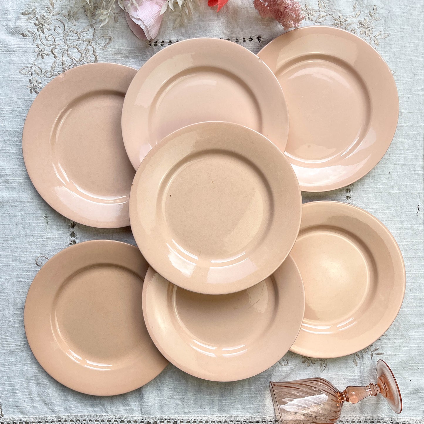 Assiettes plates en faïence Rose Digoin Sarreguemines