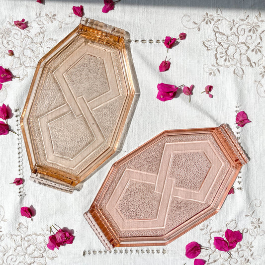 Small Art Deco Pink Glass Serving Tray