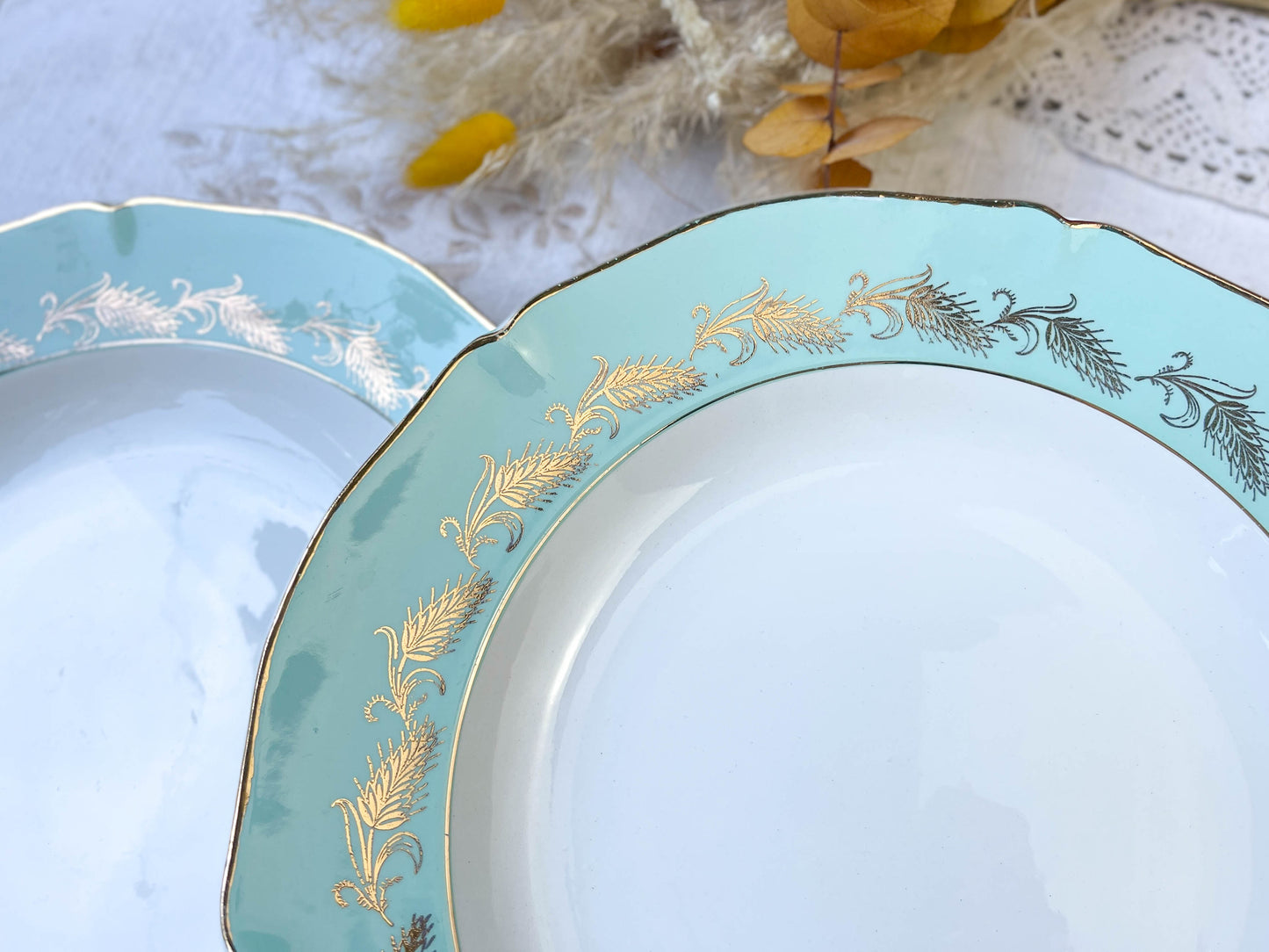 6 St Amand Céranord PICARDIE model deep plates in white, green and gold earthenware