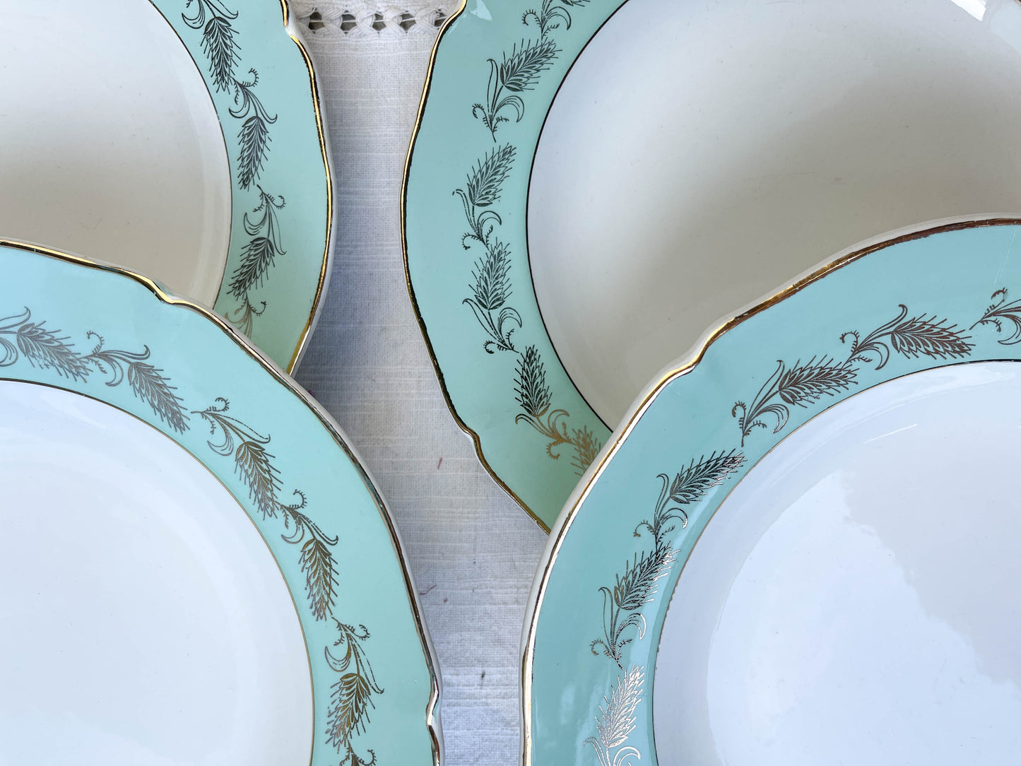 6 St Amand Céranord PICARDIE model deep plates in white, green and gold earthenware