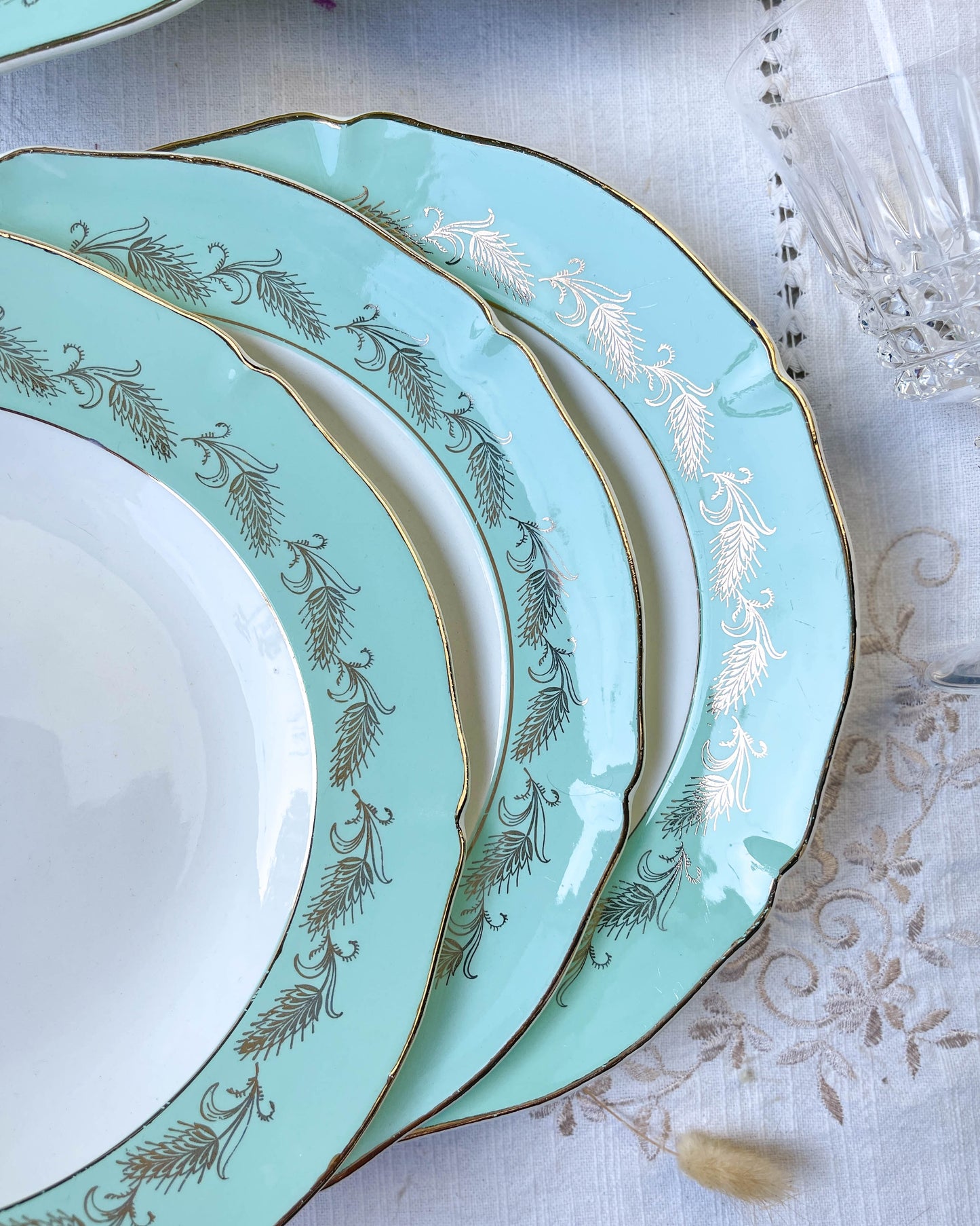 6 St Amand Céranord PICARDIE model deep plates in white, green and gold earthenware