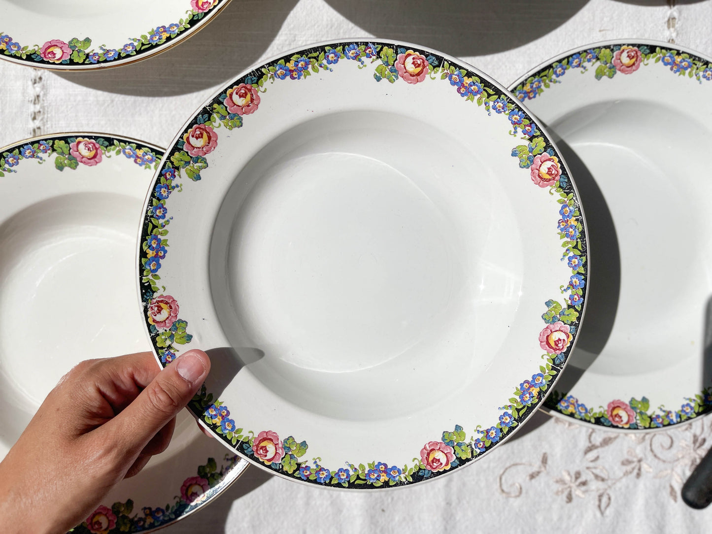 8 DIGOIN opaque porcelain soup plates with floral pattern 3984