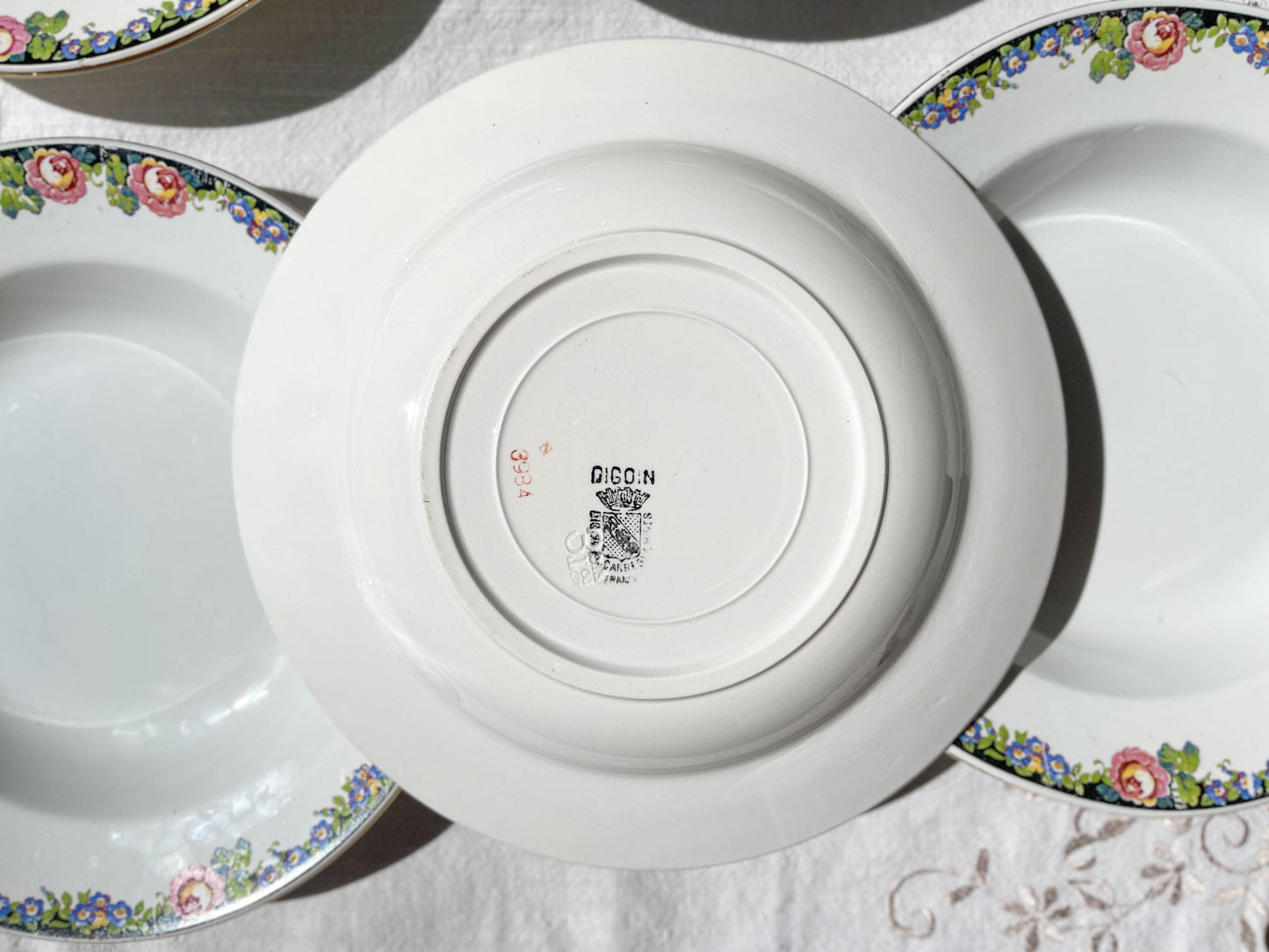 8 DIGOIN opaque porcelain soup plates with floral pattern 3984