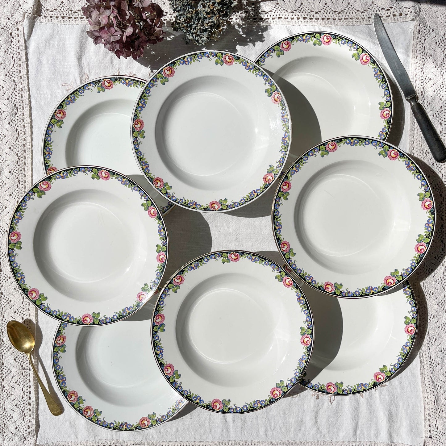 8 DIGOIN opaque porcelain soup plates with floral pattern 3984