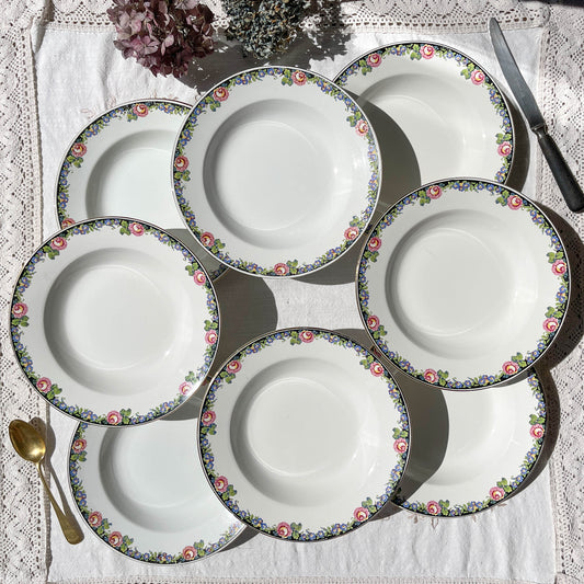 8 DIGOIN opaque porcelain soup plates with floral pattern 3984