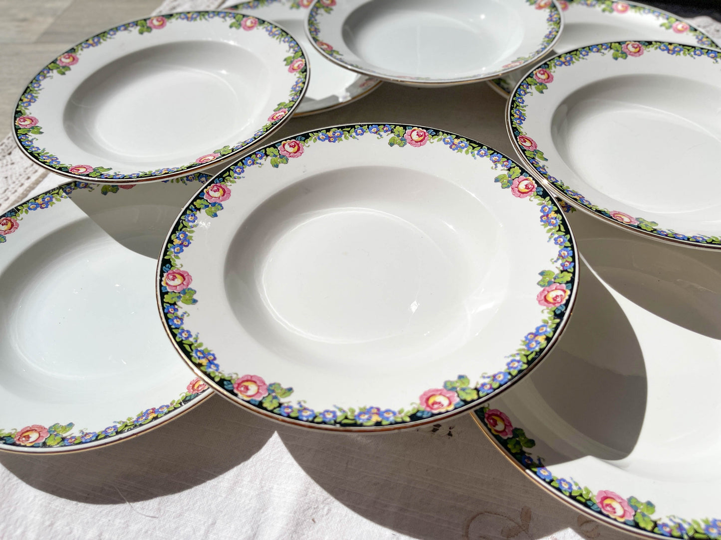 8 DIGOIN opaque porcelain soup plates with floral pattern 3984