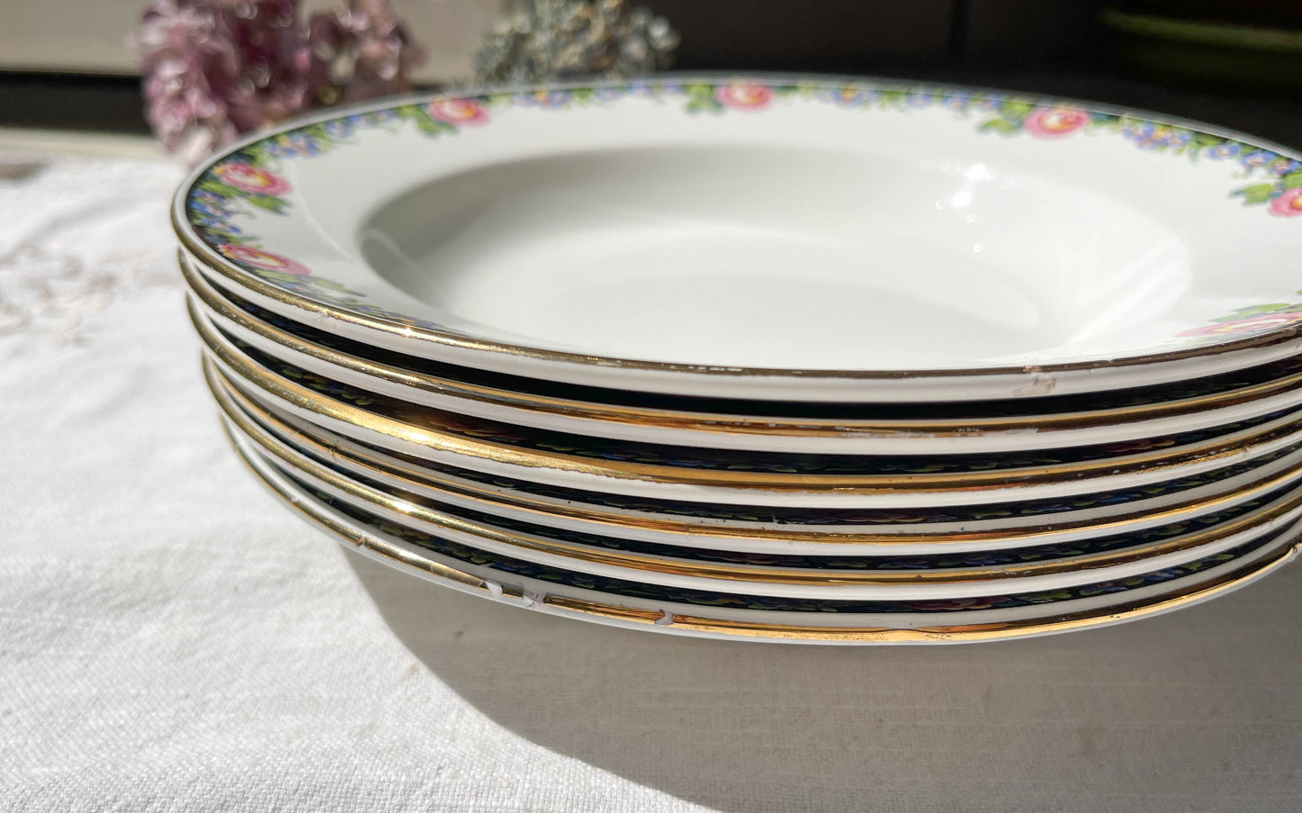 8 DIGOIN opaque porcelain soup plates with floral pattern 3984