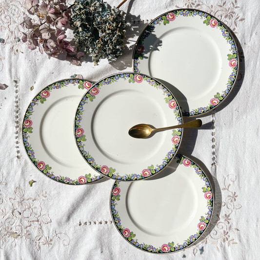 4 Small DIGOIN opaque porcelain plates with floral pattern "3984"