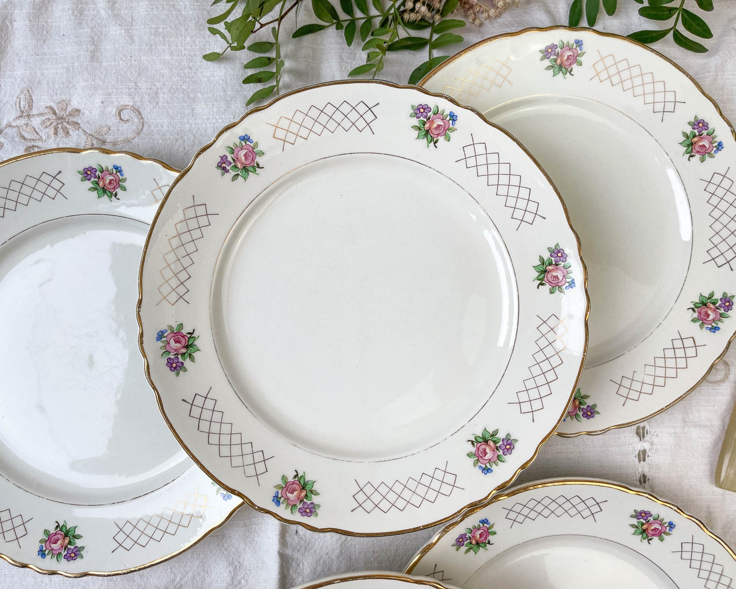 6 Assiettes plates en faïence fleurie MOULIN DES LOUPS modèle Cordoue