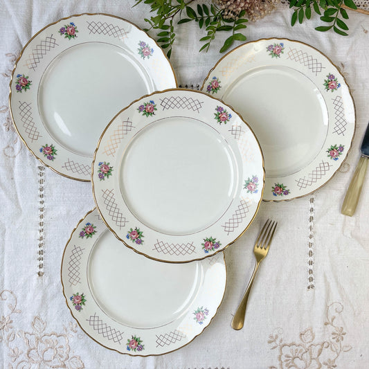 4 flat plates in floral earthenware MOULIN DES LOUPS Cordoue model