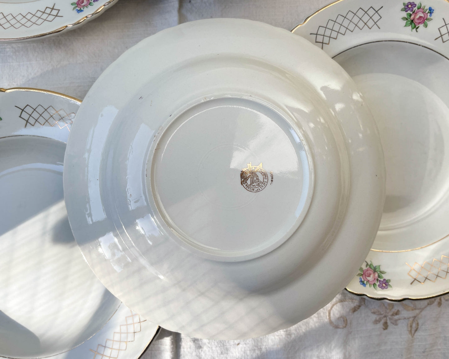6 MOULIN DES LOUPS flowered earthenware soup plates, Cordoue model