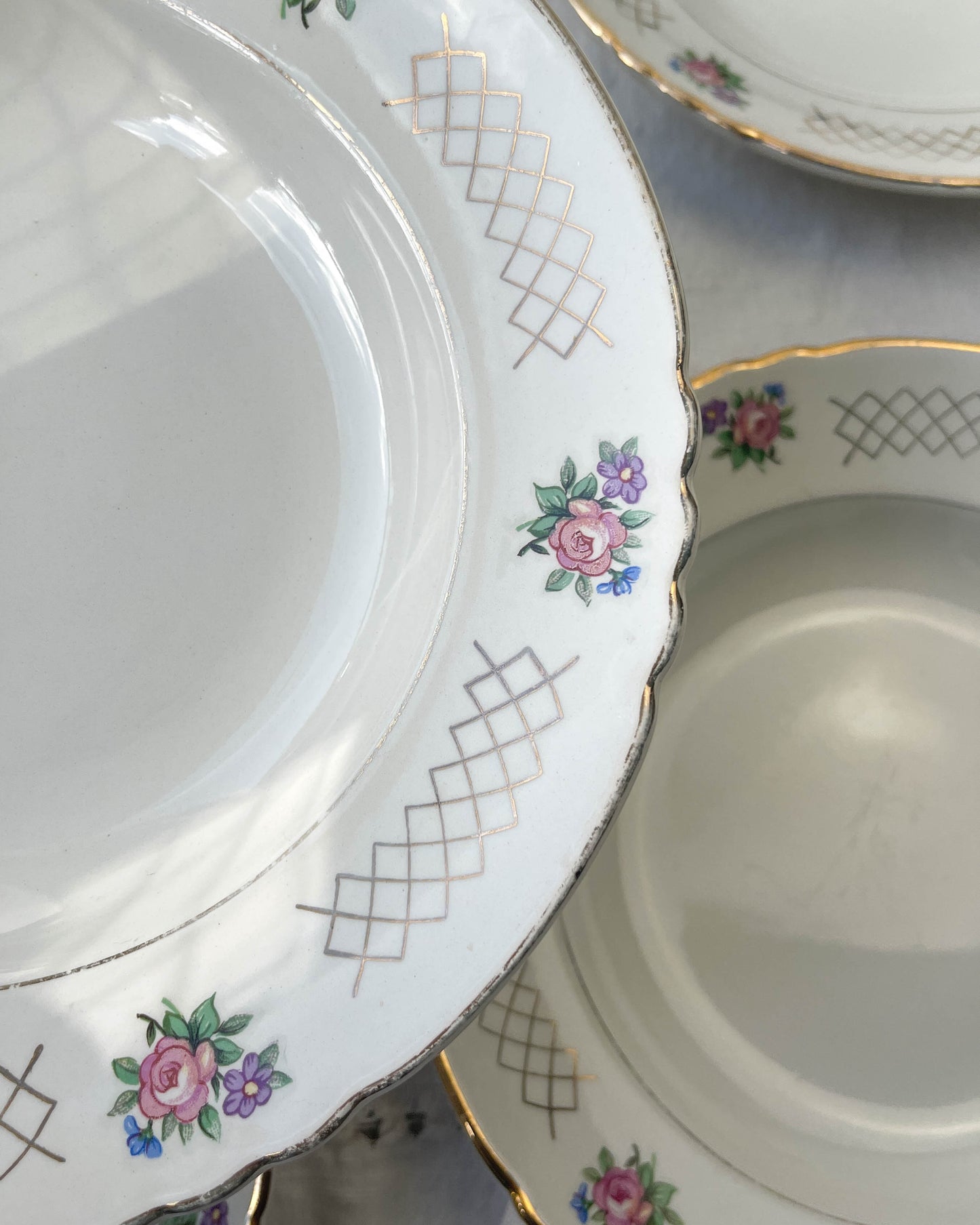 6 MOULIN DES LOUPS flowered earthenware soup plates, Cordoue model