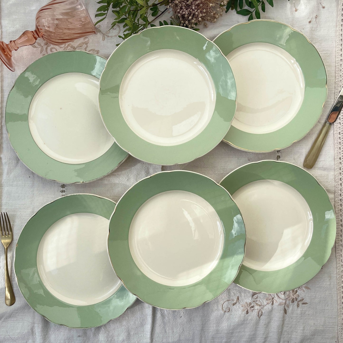 6 Assiettes porcelaine + 6 petites assiettes dépareillées vintage